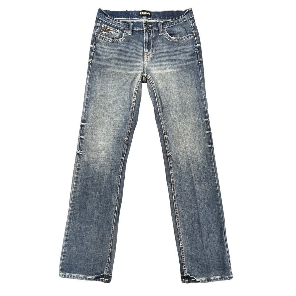 Rank 45 Blue Straight Leg Contrast Stitch Denim Jeans Mens 30x34